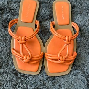 Azalea Wang Orange Knot-Strap Flat Sandals - 8